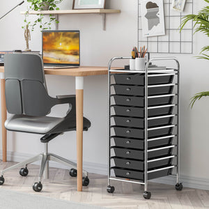 10 Drawer Rolling Storage Cart Organizer with 4 Universal Casters-Black view 2