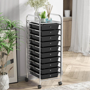 10 Drawer Rolling Storage Cart Organizer with 4 Universal Casters-Black view 3