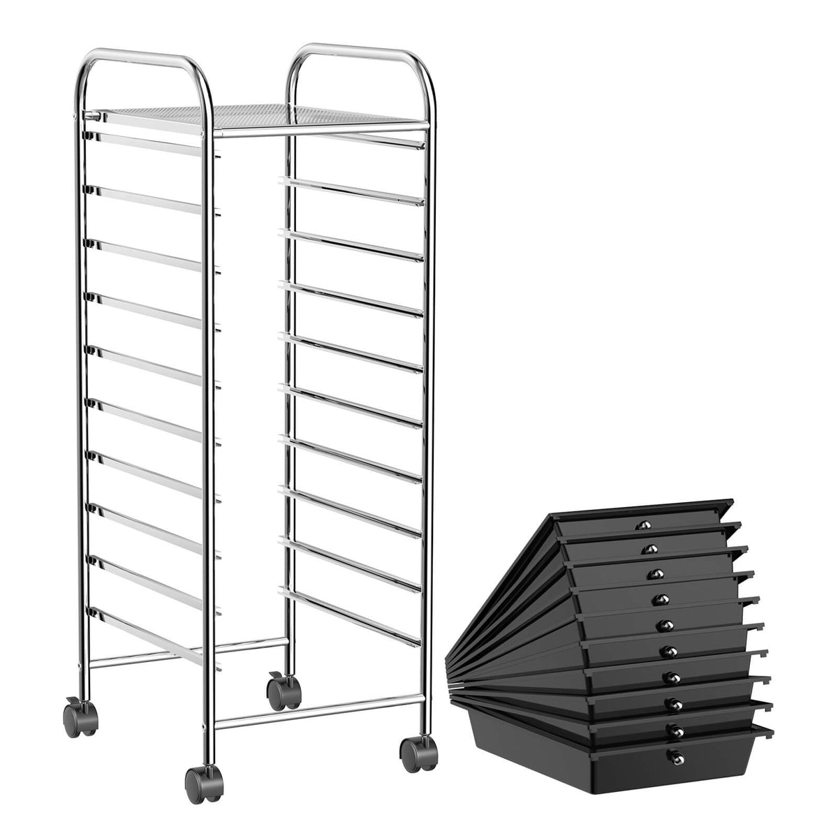 10 Drawer Rolling Storage Cart Organizer with 4 Universal Casters-Black view 4