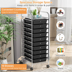 10 Drawer Rolling Storage Cart Organizer with 4 Universal Casters-Black view 8