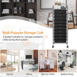 10 Drawer Rolling Storage Cart Organizer with 4 Universal Casters-Black view 9