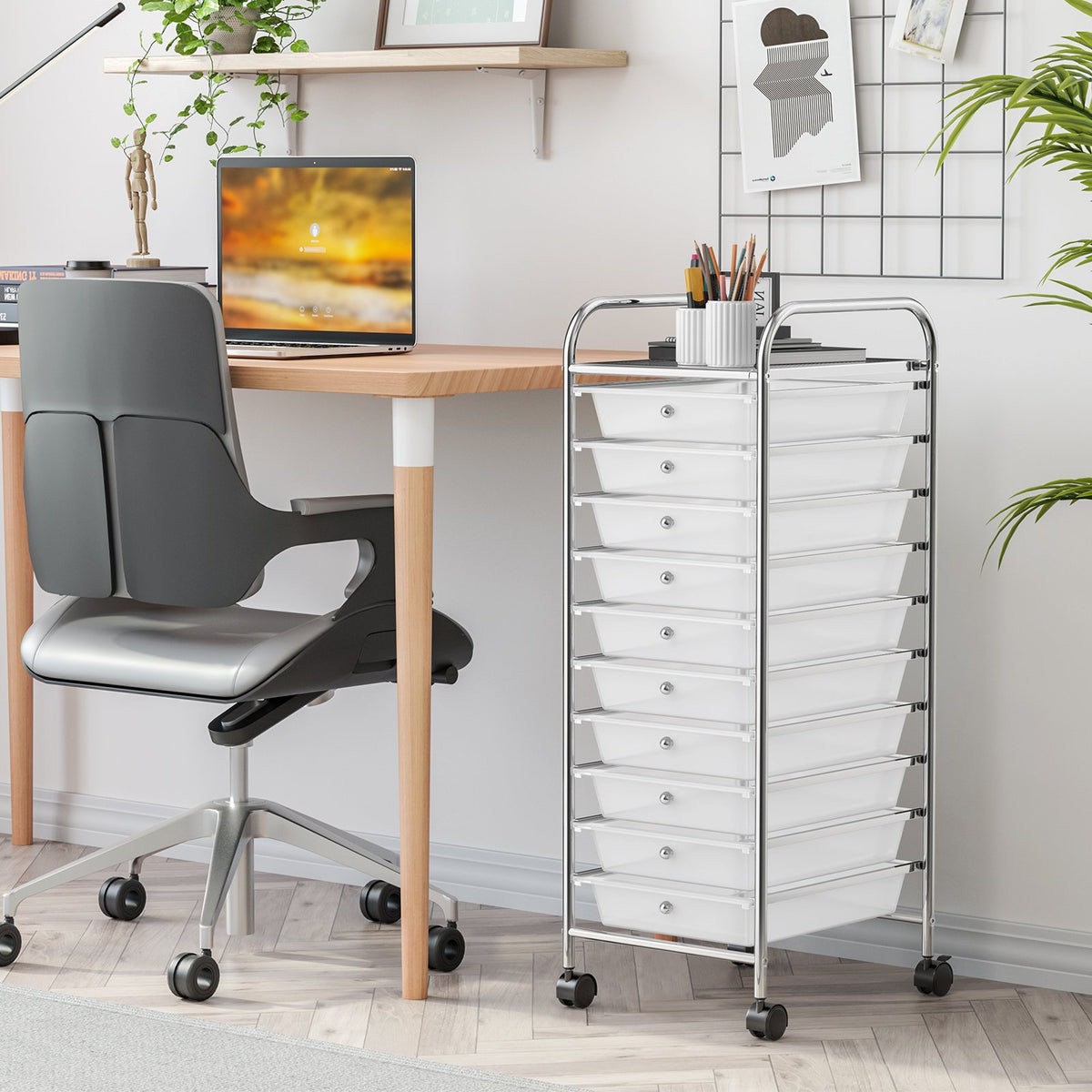 10 Drawer Rolling Storage Cart Organizer with 4 Universal Casters-Transparent view 2