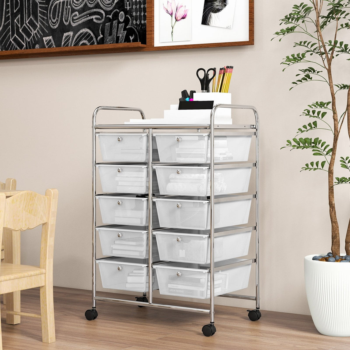 10-Drawer Rolling Storage Cart-Transparent view 2