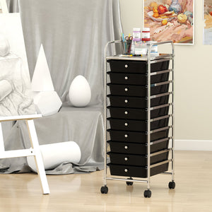 10-Drawer Rolling Storage Cart with Metal Frame and Lockable Universal Wheels-Black view 2