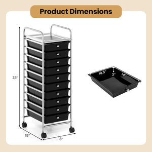 10-Drawer Rolling Storage Cart with Metal Frame and Lockable Universal Wheels-Black view 3