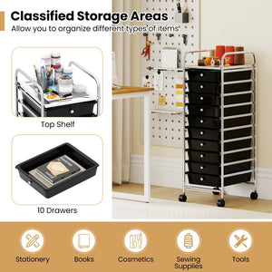 10-Drawer Rolling Storage Cart with Metal Frame and Lockable Universal Wheels-Black view 4