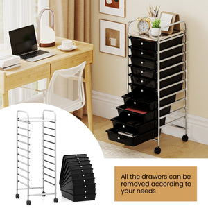 10-Drawer Rolling Storage Cart with Metal Frame and Lockable Universal Wheels-Black view 6