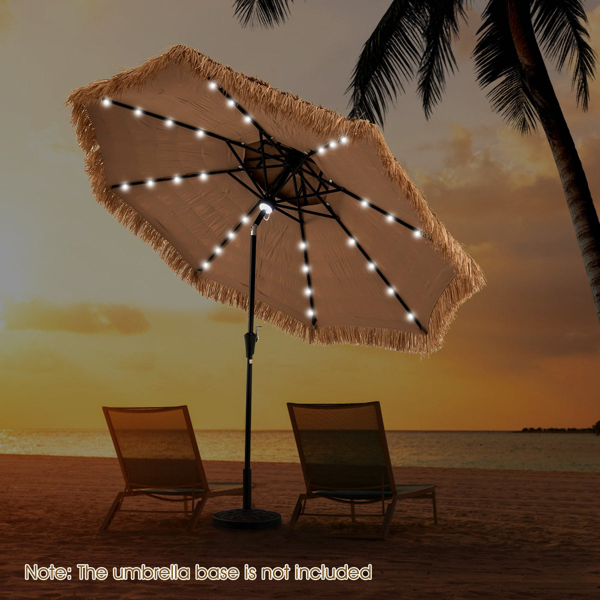 10 Feet Hawaiian Style Solar Lighted Thatched Tiki Patio Umbrella view 5
