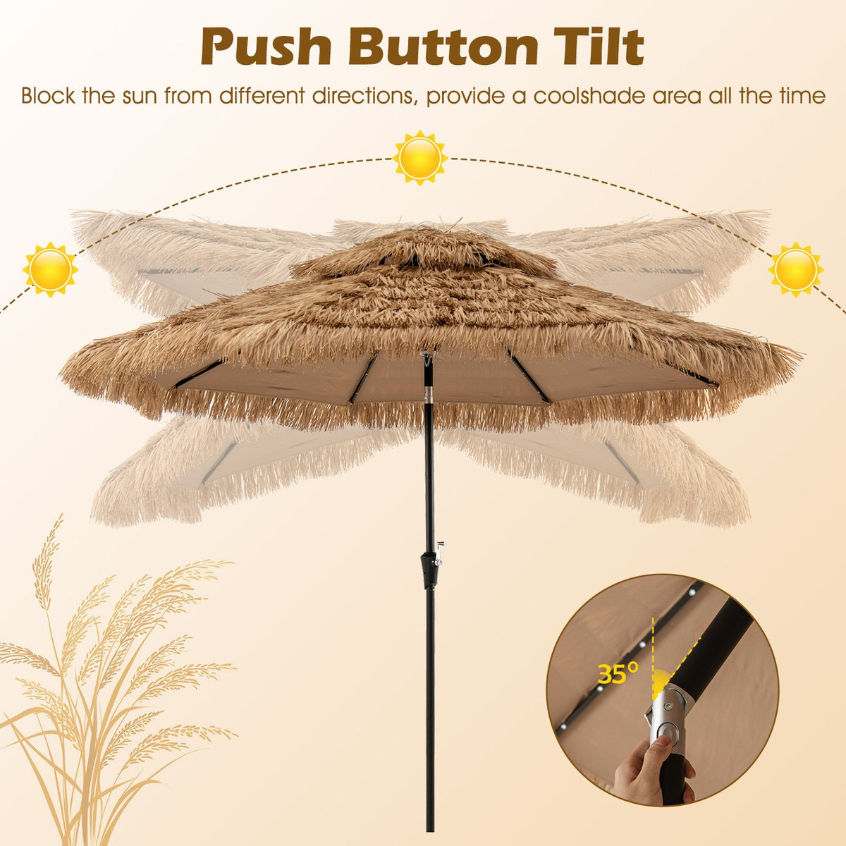 10 Feet Hawaiian Style Solar Lighted Thatched Tiki Patio Umbrella view 7