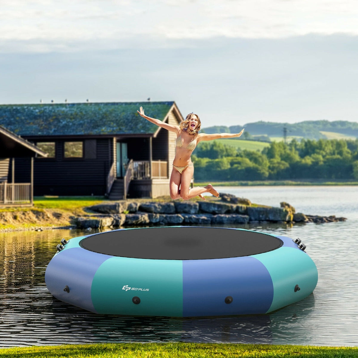 10 Feet Inflatable Splash Padded Water Bouncer Trampoline-Blue view 2
