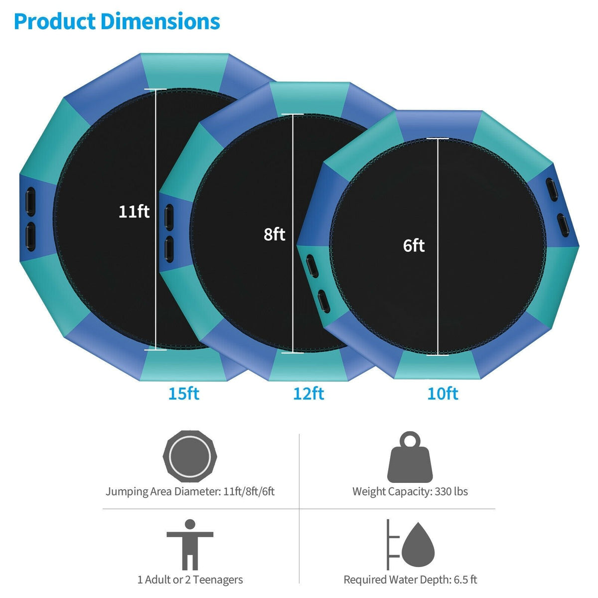 10 Feet Inflatable Splash Padded Water Bouncer Trampoline-Blue view 5