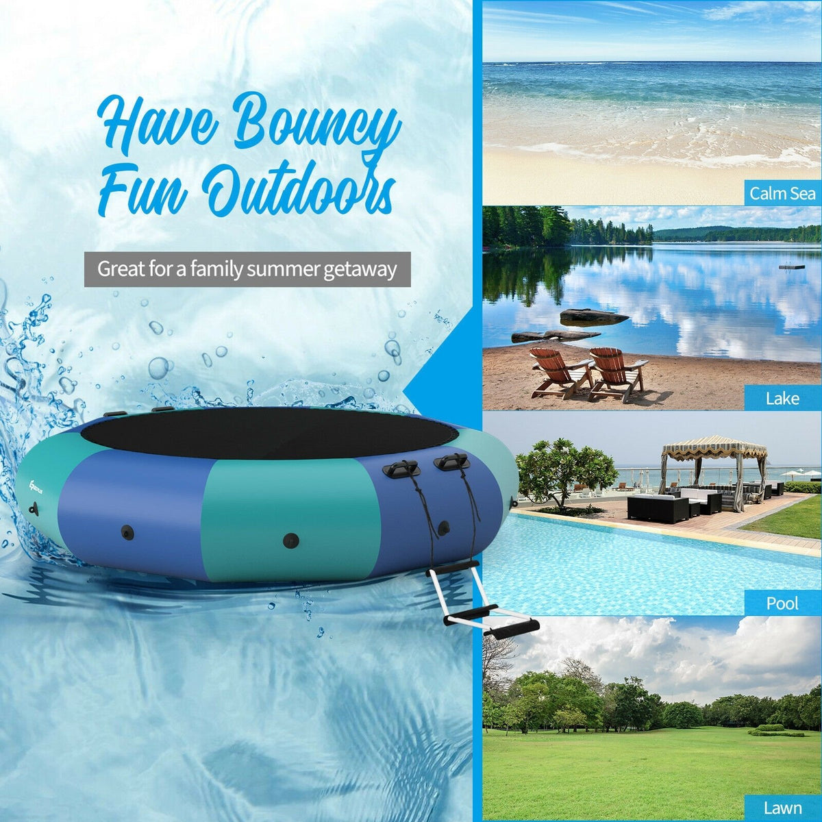 10 Feet Inflatable Splash Padded Water Bouncer Trampoline-Blue view 6