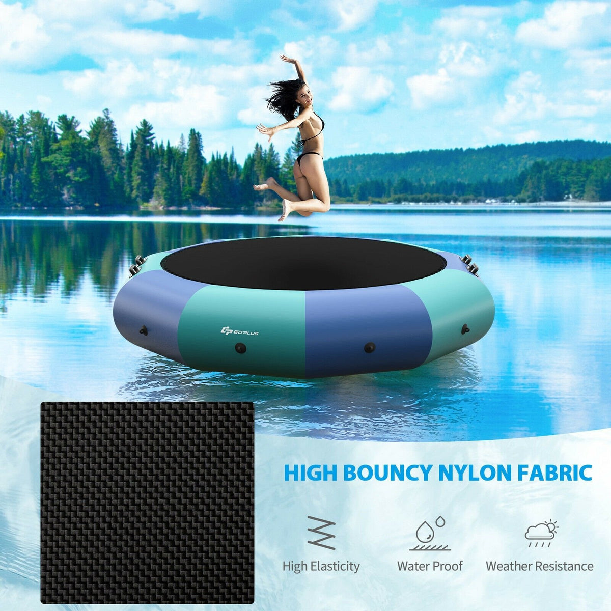 10 Feet Inflatable Splash Padded Water Bouncer Trampoline-Blue view 8