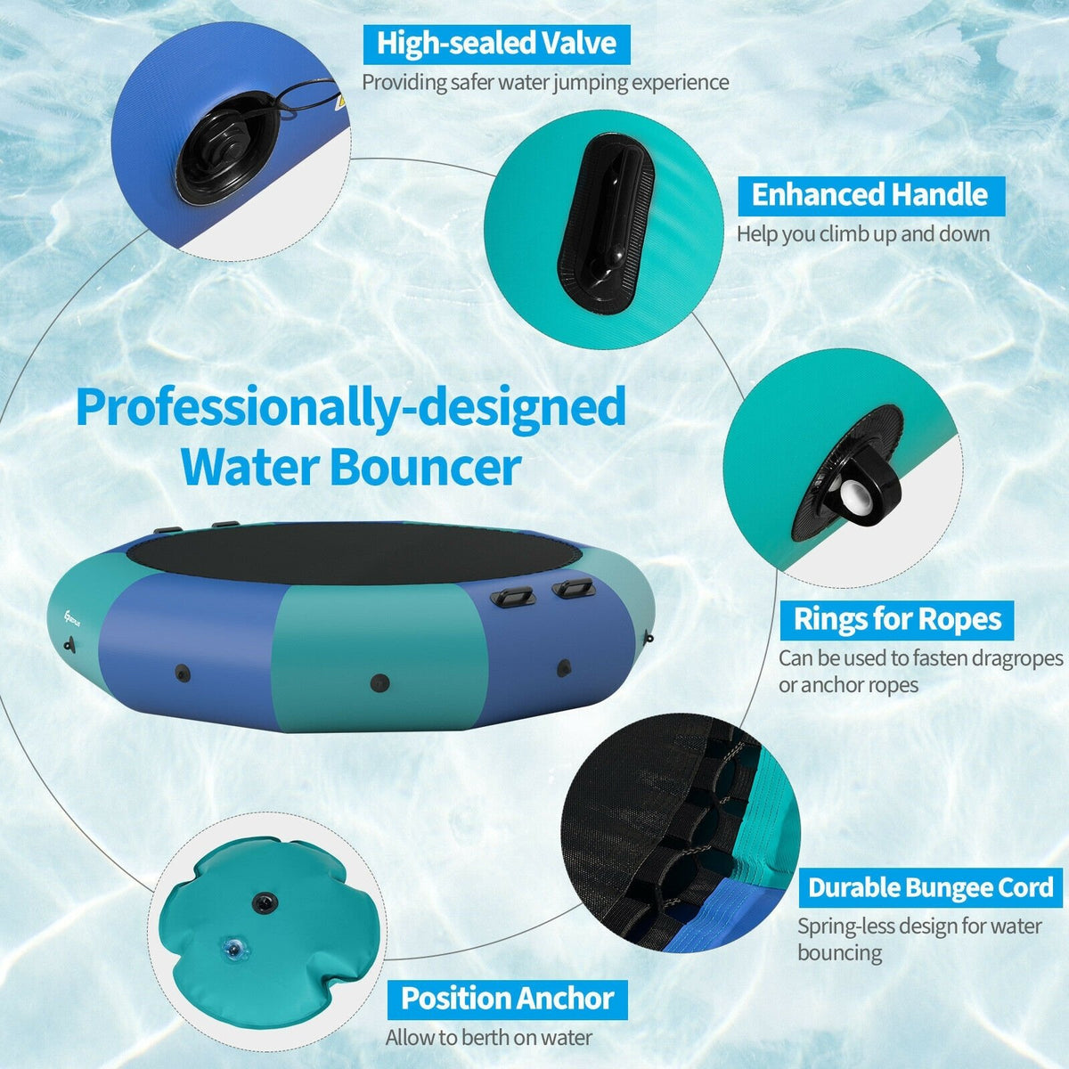10 Feet Inflatable Splash Padded Water Bouncer Trampoline-Blue view 9