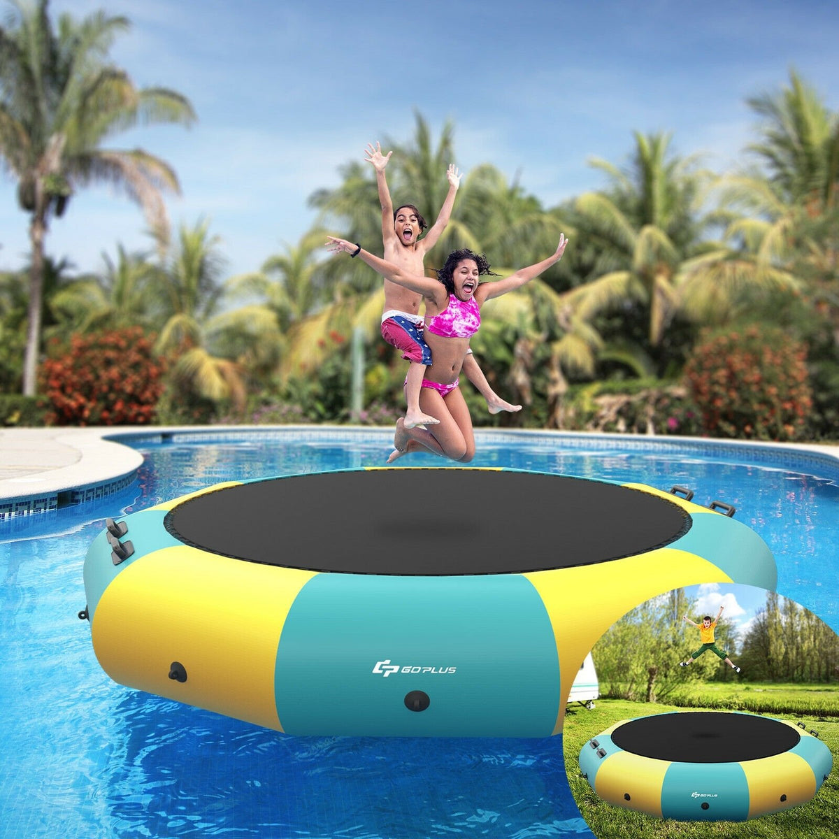 10 Feet Inflatable Splash Padded Water Bouncer Trampoline-Yellow view 3