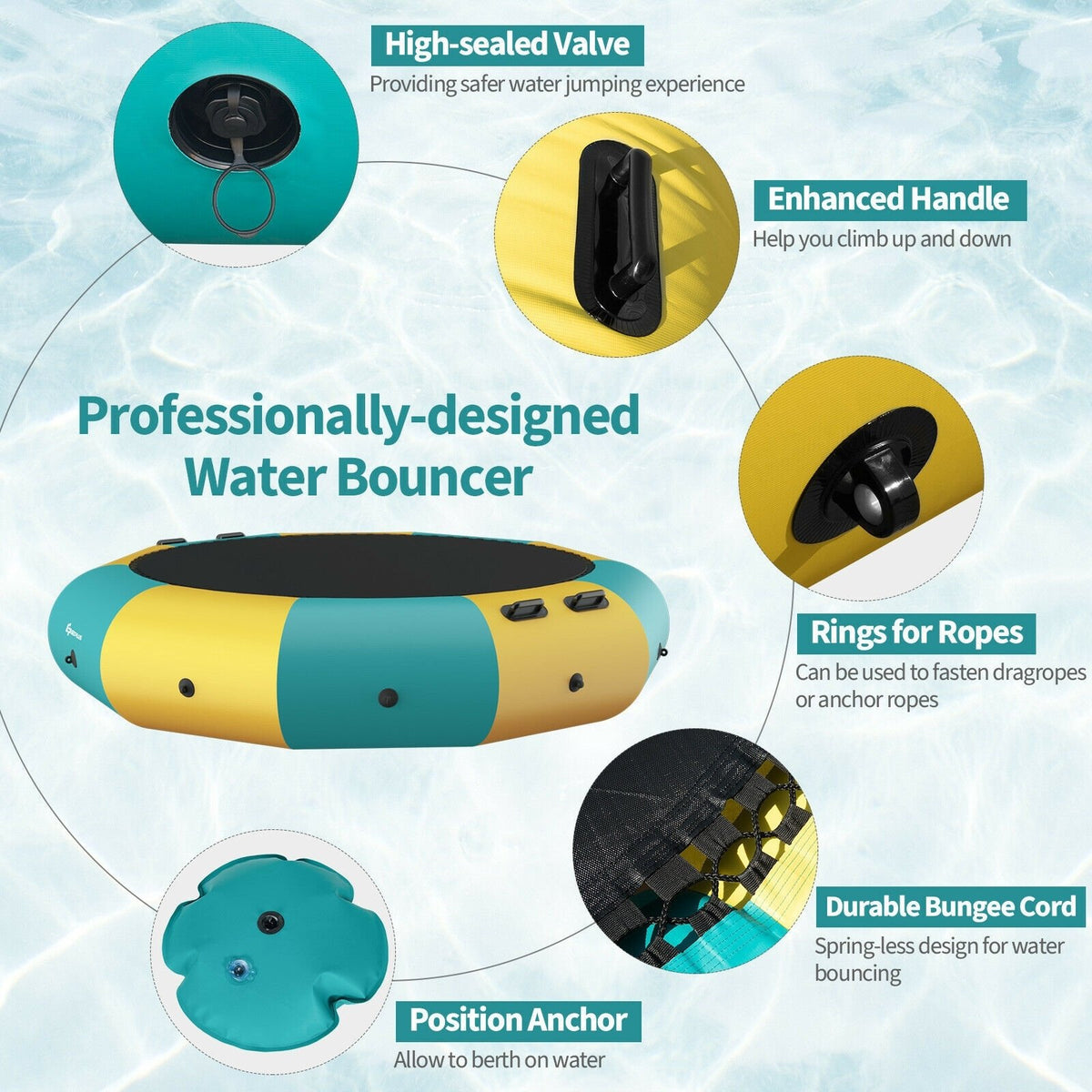 10 Feet Inflatable Splash Padded Water Bouncer Trampoline-Yellow view 9