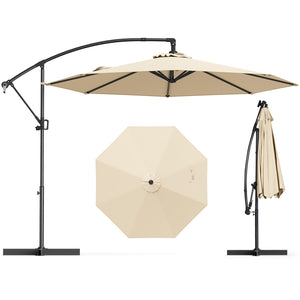 10 Feet Offset Hanging Umbrella with Base and Infinite Tilt-Beige view 4