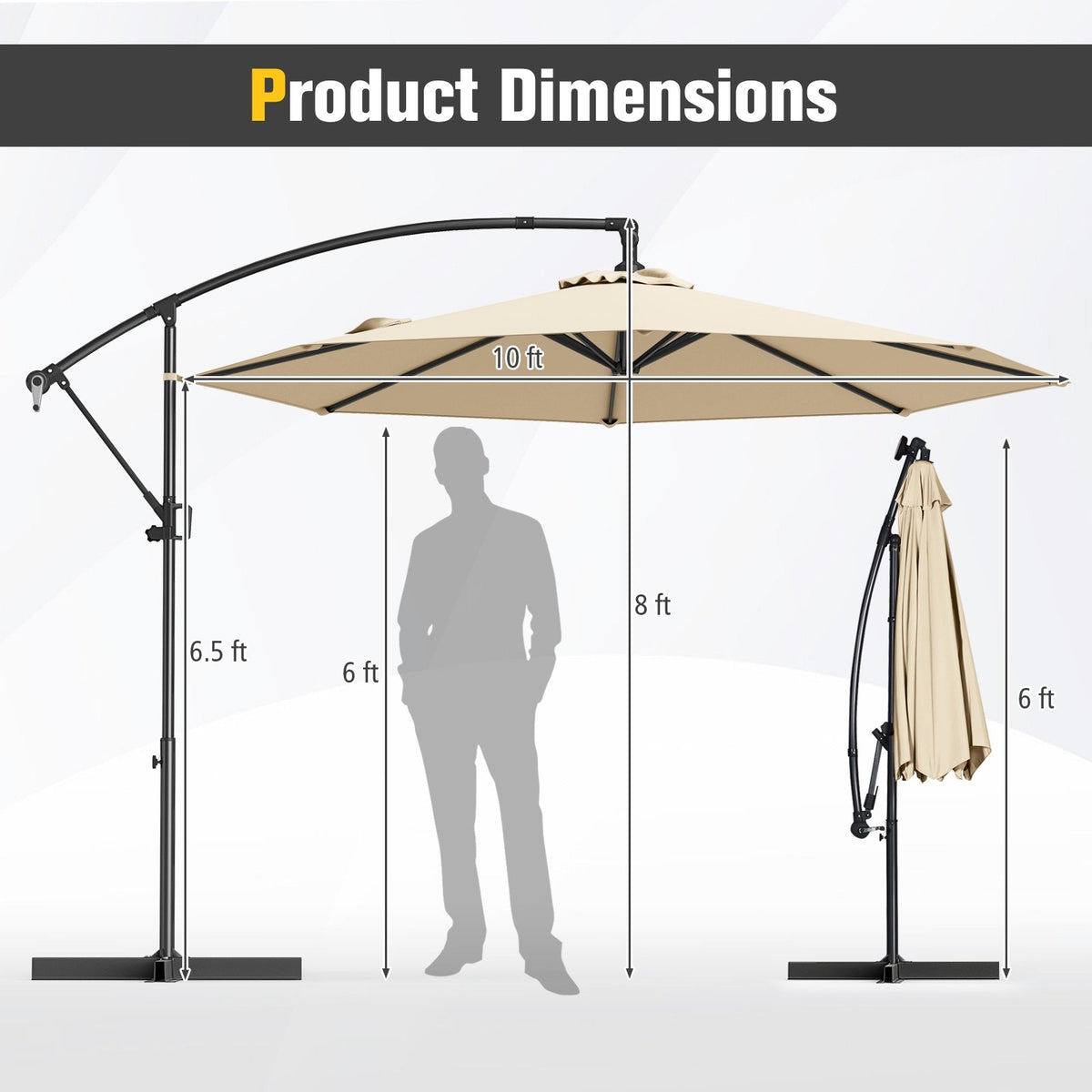 10 Feet Offset Hanging Umbrella with Base and Infinite Tilt-Beige view 5
