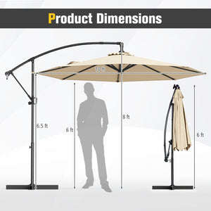 10 Feet Offset Hanging Umbrella with Base and Infinite Tilt-Beige view 5