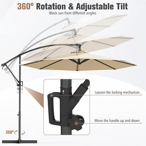 10 Feet Offset Hanging Umbrella with Base and Infinite Tilt-Beige view 7