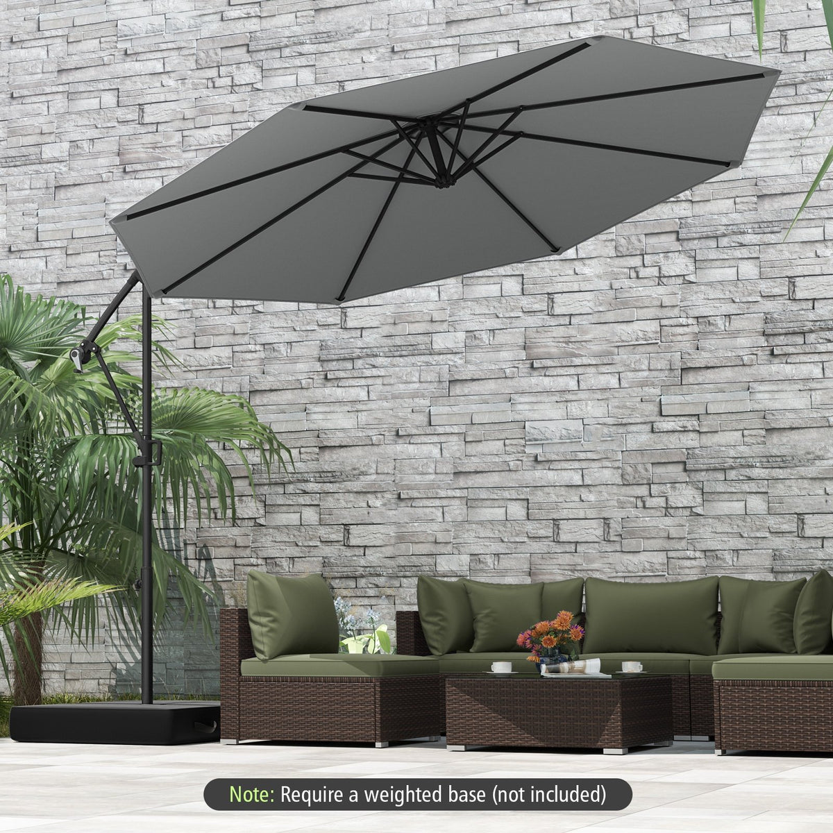10 Feet Offset Hanging Umbrella with Base and Infinite Tilt-Gray view 2