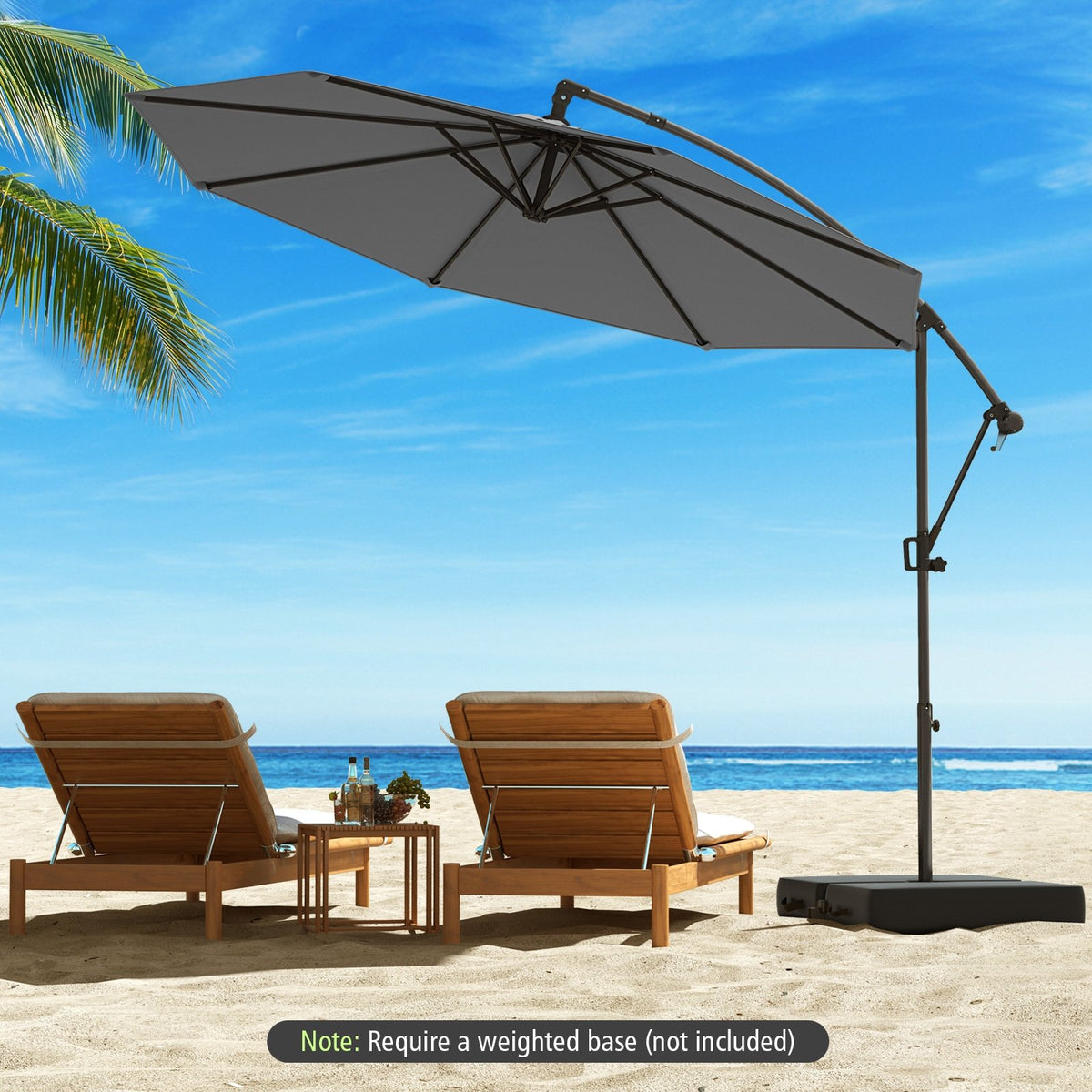10 Feet Offset Hanging Umbrella with Base and Infinite Tilt-Gray view 3