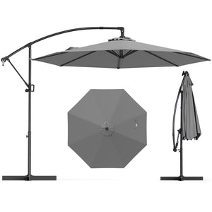 10 Feet Offset Hanging Umbrella with Base and Infinite Tilt-Gray view 4