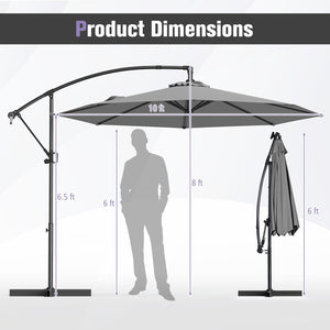 10 Feet Offset Hanging Umbrella with Base and Infinite Tilt-Gray view 5
