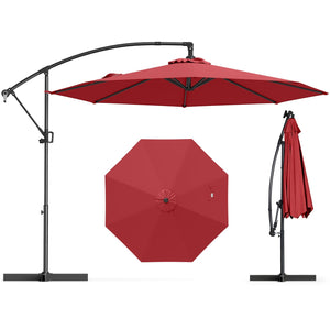 10 Feet Offset Hanging Umbrella with Base and Infinite Tilt-Wine view 4