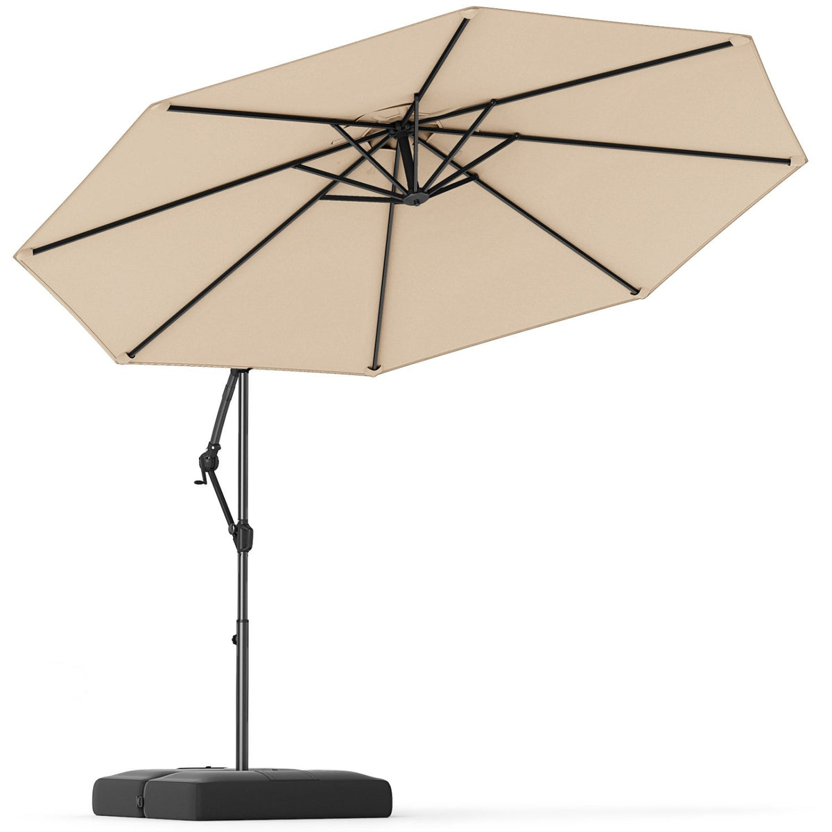 10 Feet Offset Hanging Umbrella with Base Patio Cantilever Umbrella with Tilt-Beige view 4