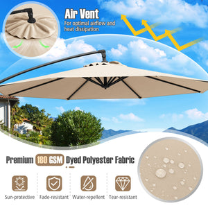 10 Feet Offset Hanging Umbrella with Base Patio Cantilever Umbrella with Tilt-Beige view 6
