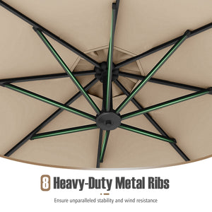 10 Feet Offset Hanging Umbrella with Base Patio Cantilever Umbrella with Tilt-Beige view 8