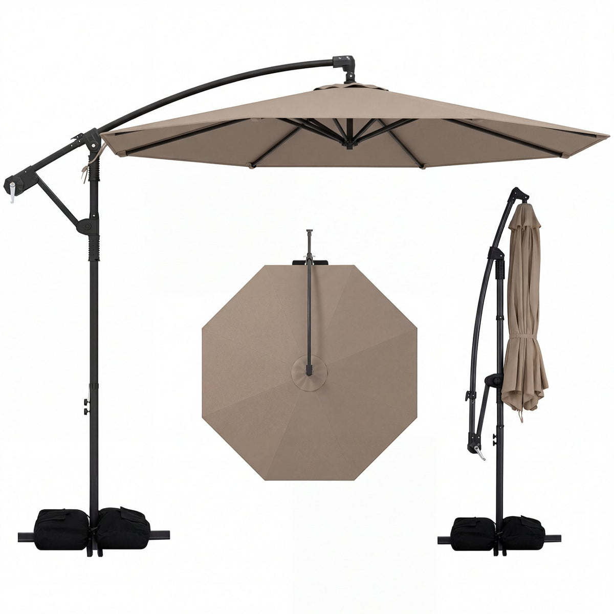 10 Feet Offset Hanging Umbrella with Base Patio Cantilever Umbrella with Tilt-Taupe