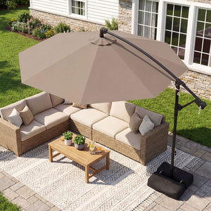 10 Feet Offset Hanging Umbrella with Base Patio Cantilever Umbrella with Tilt-Taupe view 2