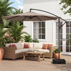 10 Feet Offset Hanging Umbrella with Base Patio Cantilever Umbrella with Tilt-Taupe view 3