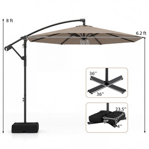 10 Feet Offset Hanging Umbrella with Base Patio Cantilever Umbrella with Tilt-Taupe view 4