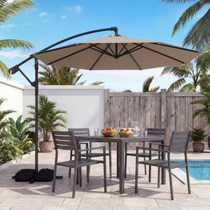 10 Feet Offset Hanging Umbrella with Base Patio Cantilever Umbrella with Tilt-Taupe view 5