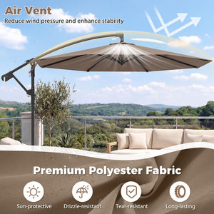 10 Feet Offset Hanging Umbrella with Base Patio Cantilever Umbrella with Tilt-Taupe view 6