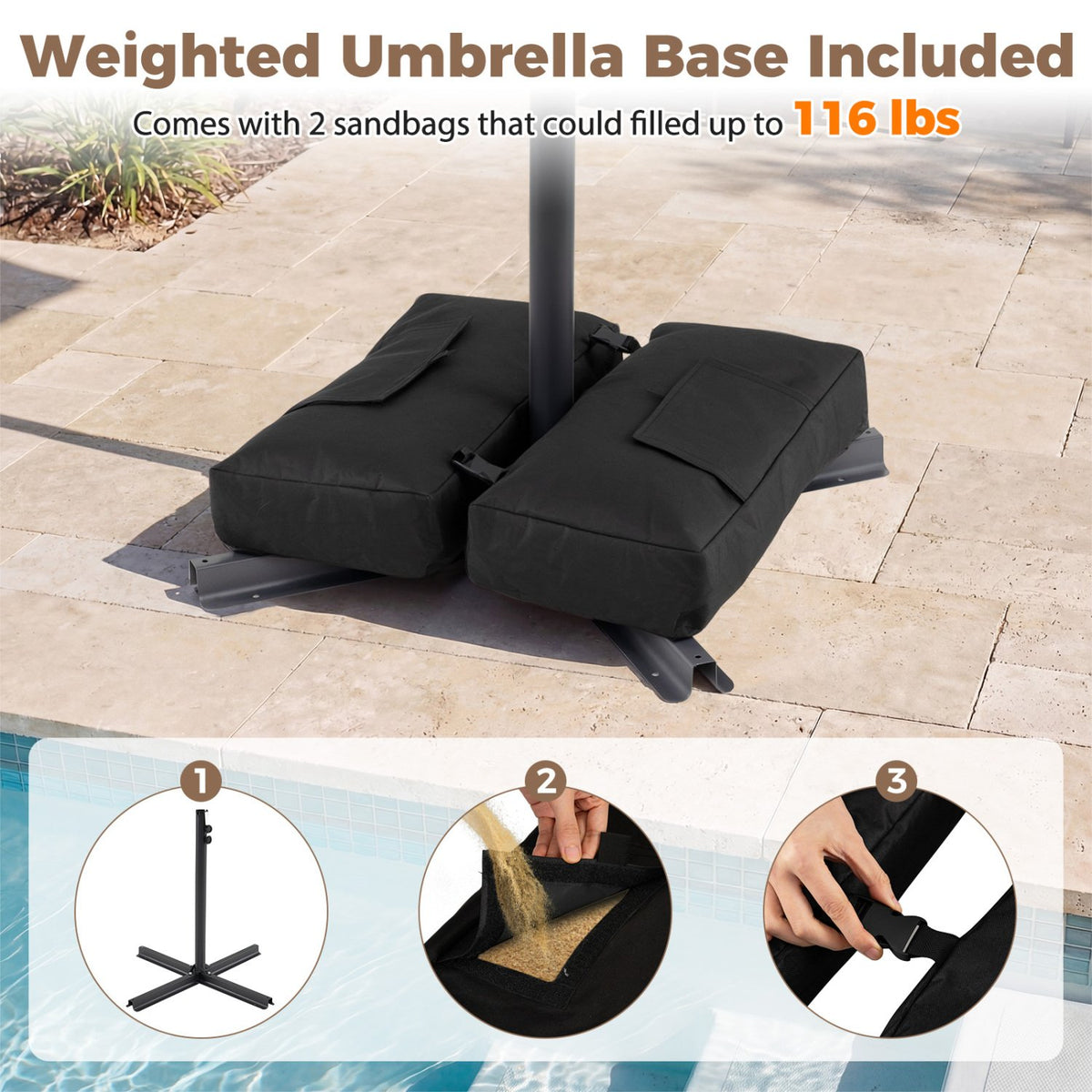 10 Feet Offset Hanging Umbrella with Base Patio Cantilever Umbrella with Tilt-Taupe view 9