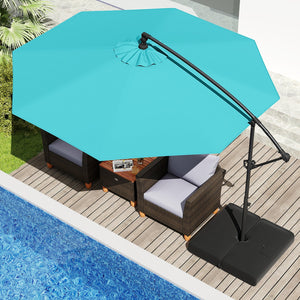 10 Feet Offset Hanging Umbrella with Base Patio Cantilever Umbrella with Tilt-Turquoise view 2