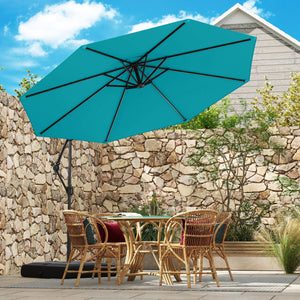 10 Feet Offset Hanging Umbrella with Base Patio Cantilever Umbrella with Tilt-Turquoise view 3