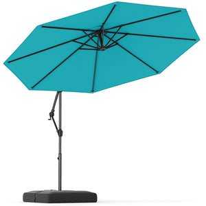 10 Feet Offset Hanging Umbrella with Base Patio Cantilever Umbrella with Tilt-Turquoise view 4