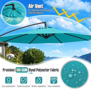 10 Feet Offset Hanging Umbrella with Base Patio Cantilever Umbrella with Tilt-Turquoise view 7
