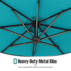10 Feet Offset Hanging Umbrella with Base Patio Cantilever Umbrella with Tilt-Turquoise view 9