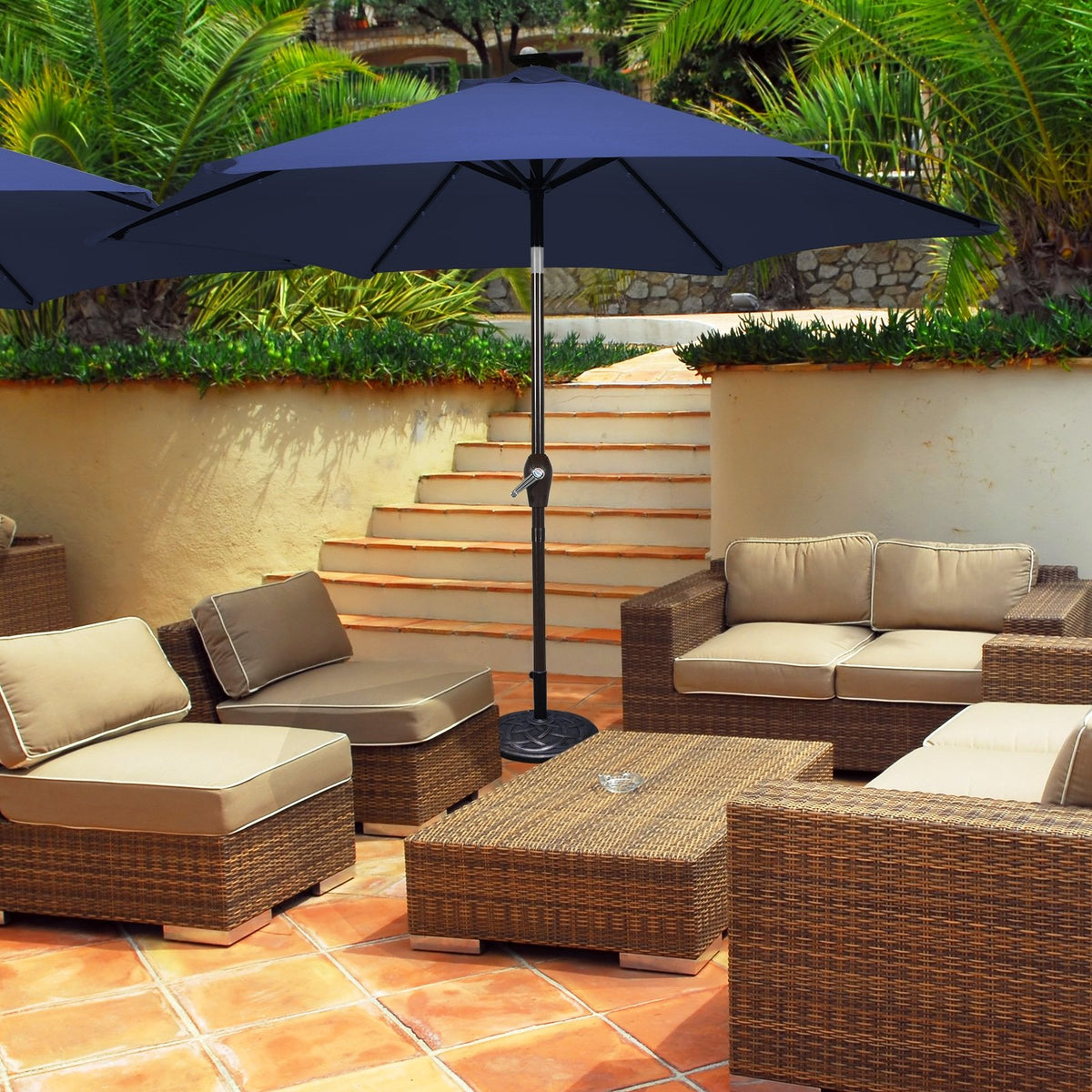 10 Feet Outdoor Patio umbrella with Bright Solar LED Lights-Dark Blue view 2