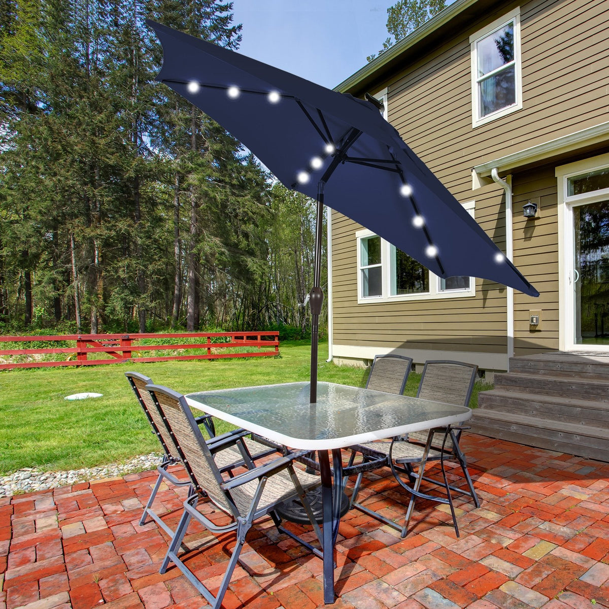 10 Feet Outdoor Patio umbrella with Bright Solar LED Lights-Dark Blue view 3