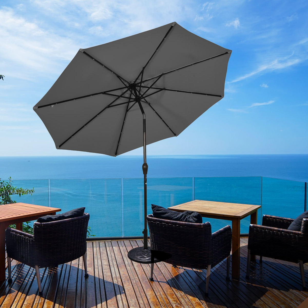 10 Feet Outdoor Patio Umbrella with Bright Solar LED Lights-Gray view 2