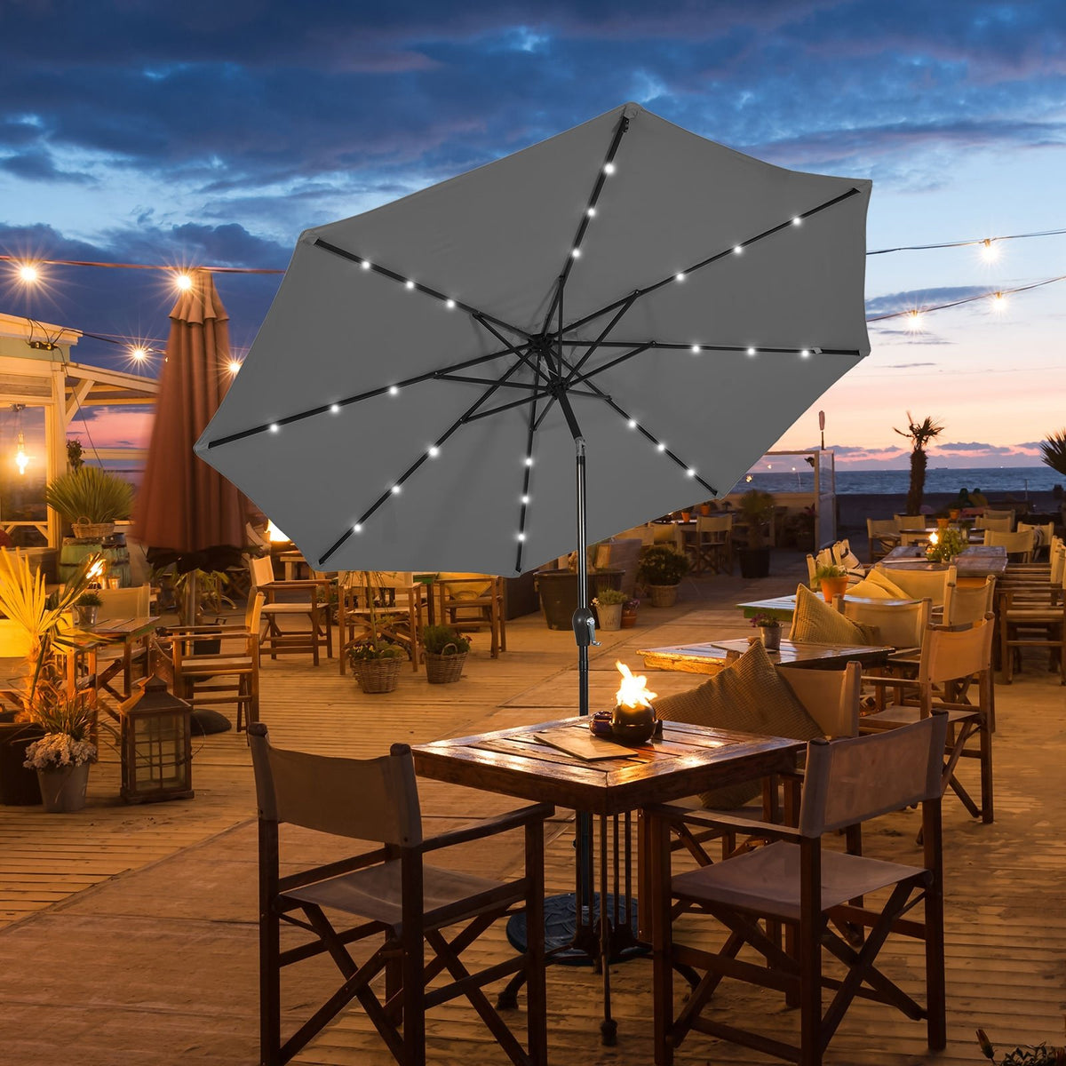 10 Feet Outdoor Patio Umbrella with Bright Solar LED Lights-Gray view 3