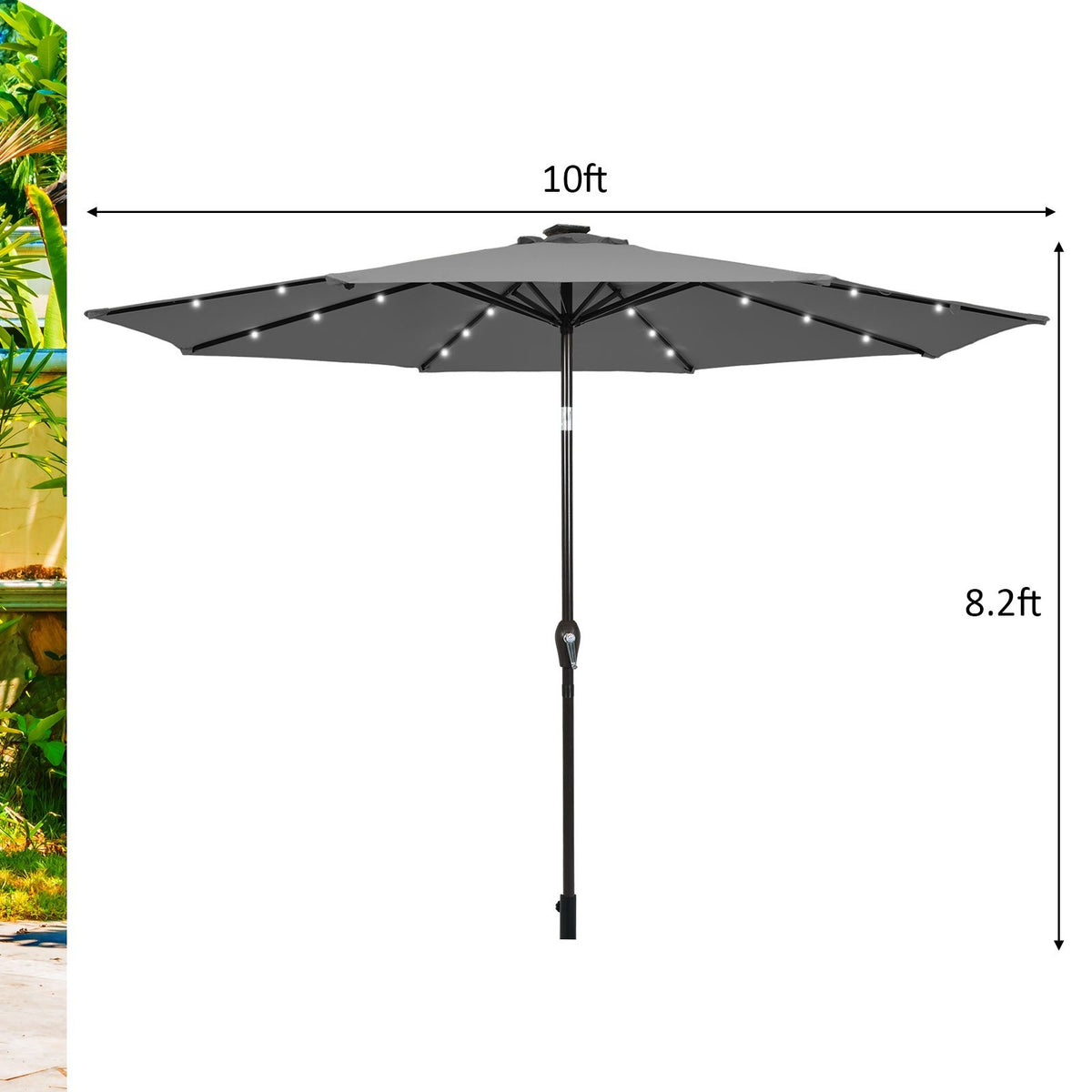 10 Feet Outdoor Patio Umbrella with Bright Solar LED Lights-Gray view 5