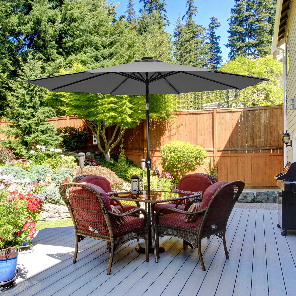 10 Feet Outdoor Patio Umbrella with Bright Solar LED Lights-Gray view 6
